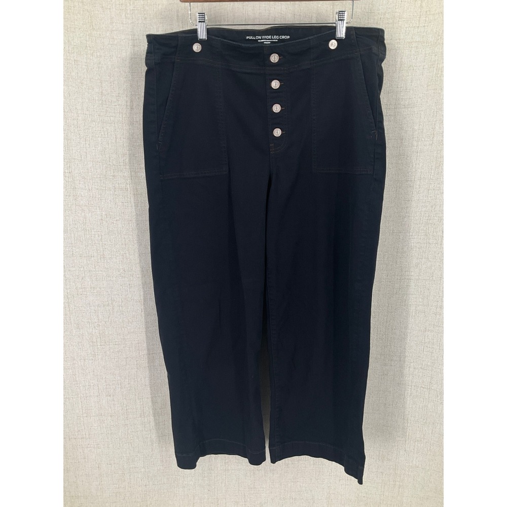 Chico's Pull On Wide Leg Crop Pants Womens 18 Dark Wash Classic Minimalist Boho